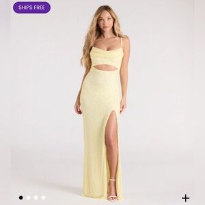 Windsor Marine Cutout Slit Mermaid Beaded Formal Dress